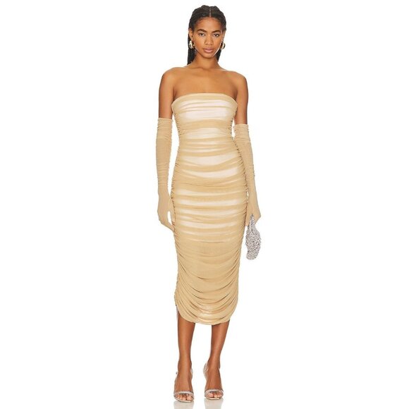 Mother of All Eleanora Long Gloves in Golden Nude Mesh Small New Womens Opera - Picture 9 of 14